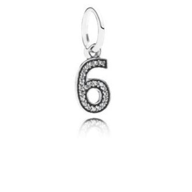 Number six silver dangle with cubic zirconia - Item - #791344CZ - FINAL SALE