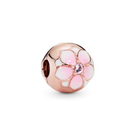 Round Pink Magnolia Flower Charm - Item #782078NBP - FINAL SALE