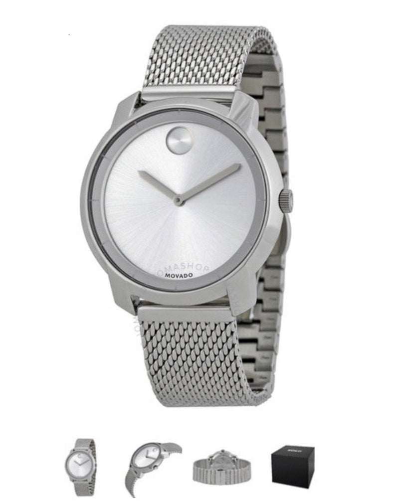 Bold Silver Dial Stainless Steel Mesh