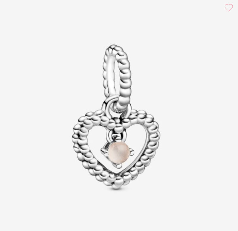 Misty Rose Beaded Heart Dangle Charm (June)