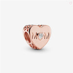 Mom Heart Charm - Clear, Rose and Yellow Gold Plated