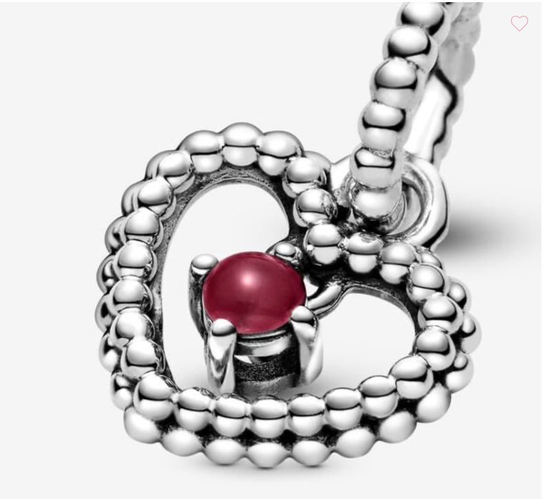 Dark Red Beaded Heart Dangle Charm (July) – Fiancée Jewellers